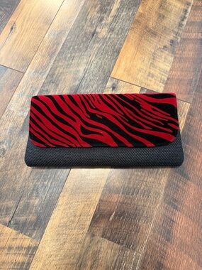 Red and Black Zebra Print Fold-Over Clutch- Handmade in Africa